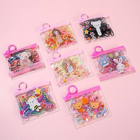 Set de Ligas y Accesorios para Cabello Infantil – Colores y Diseños Divertidos