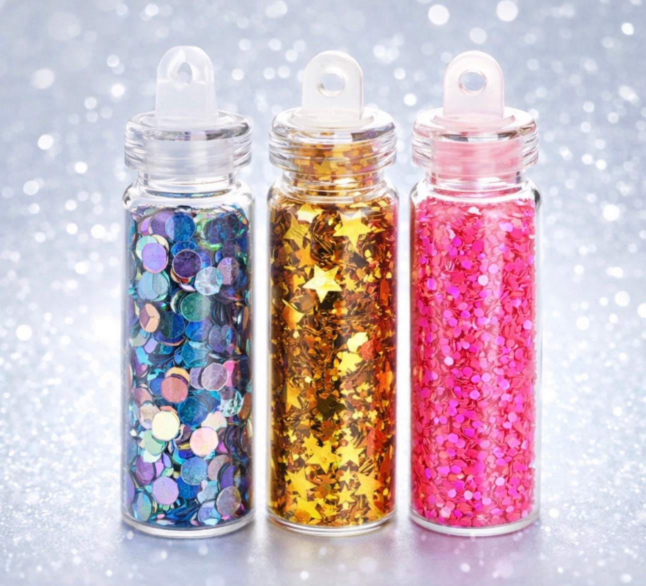 Glitter Decorativo 3 Frascos – Brillo Perfecto para Uñas y Manualidades