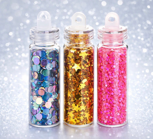 Glitter Decorativo 3 Frascos – Brillo Perfecto para Uñas y Manualidades